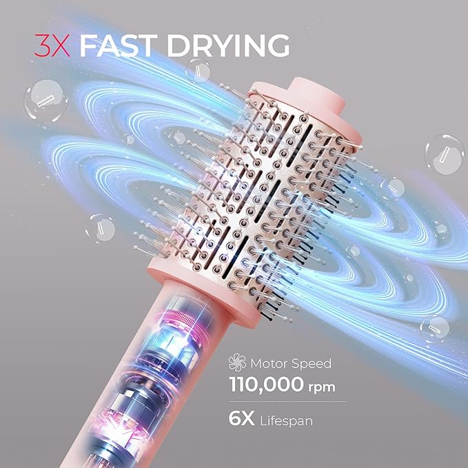 TYMO 3.0 Hair Blow Dryer Brush - Lightweight 3X Faster Drying 5-in-1 Ionic Blowout Hair Dryer Brush with Smoothing Comb & Volumizing Bristles for Anti-Frizz Straight Hair, Curls & Blowouts, Pink