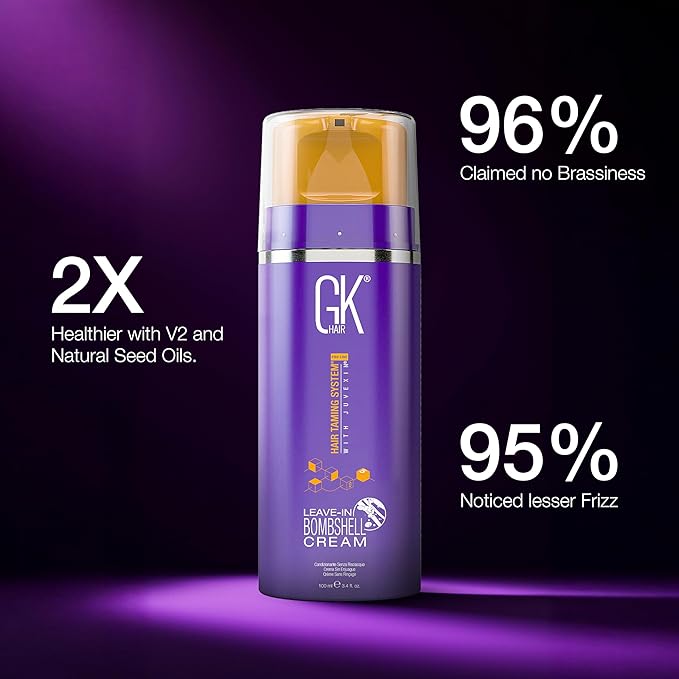 GK HAIR Bombshell Cream purple leave in conditioner (3.4 Fl Oz/100ml) Hair Toner for Brassy Hair Smoothing Moisturizing Hydrating Frizz Control for Blonde Damaged Hair Removes Yellow Tones Flyaways