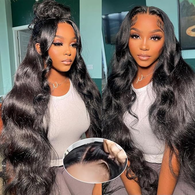 250% Density Glueless Wigs Human Hair Pre Plucked Pre Cut 7x6 HD Lace Closure Wigs Human Hair Body Wave Lace Front Wigs Human Hair for Women Drawstring Glueless Wig for Beginners 18 inch