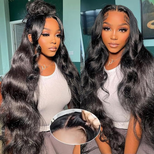 250% Density Glueless Wigs Human Hair Pre Plucked Pre Cut 7x6 HD Lace Closure Wigs Human Hair Body Wave Lace Front Wigs Human Hair for Women Drawstring Glueless Wig for Beginners 18 inch