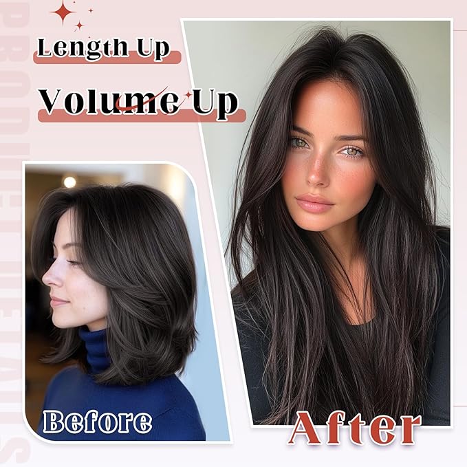 Vigorous Clip in Hair Extensions 22 Inch Dark Brown Hair Extension Clip Ins 4PCS Soft Synthetic Straight Hairpieces for Women