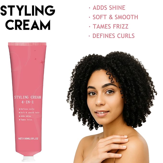 4-in-1 Styling Cream for All Hair Types - Defines Curls, Tames Frizz & Flyaways, Adds Shine, Leaves Hair Soft & Smooth - Lightweight, Non-Greasy 5 oz