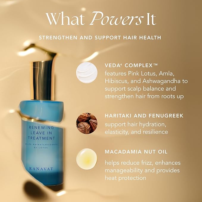 RANAVAT Mighty Majesty Leave In Hair Treatment - Moisturizing Cream & Heat Protectant for Styling & Strengthening - Made with a Veda Bond Strengthening Complex, Macadamia Nut Oil & Haritaki (1.7 oz)