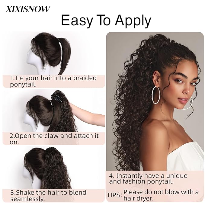 Claw Clip Ponytail Extension 30'' Long Synthetic Pony Tails Hair Extensions Fake Ponytails Hair Pieces Wigs Half Up Half Down Ponytail Extension For Black Women Daily Use Brown Mix Golden