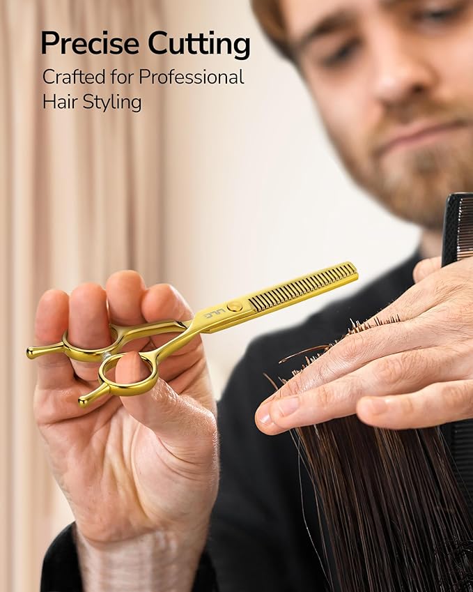 ULG Professional Texturizing & Thinning Shears - 6.5’’ Hair Cutting Scissors, Ultra Sharp Japanese Stainless Steel, Ambidextrous Ergonomic Handle for Barbers, Stylists, Salon & Home Use, Gold