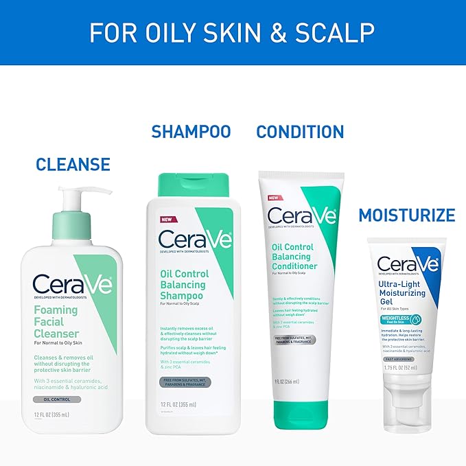 CeraVe Oil Control Balancing Conditioner, Hair Conditioner With Ceramides & Hyaluronic Acid, Removes Oil and Leaves Hair Feeling Hydrated, For All Hair & Scalp Types, Sulfate Free & Color Safe, 9 oz