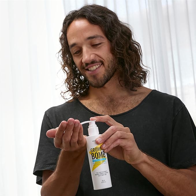 GROWTH BOMB Supercharge Serum - Anti Frizz Hair Serum, Leave in Hair Care for Curly, Wavy, Dry, Frizzy Strands, Silky Smooth Hydration & Shine for Split Ends, Treatment for Women & Men - 185 mL