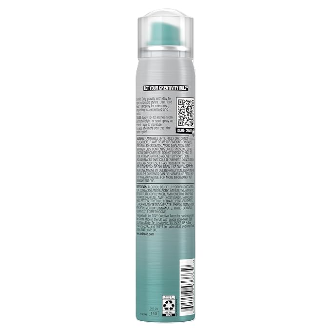 TIGI Bed Head Hard Head Hair Spray, Travel Size, Extra Strong Hold for All Day Style and All Hair Types, 3 oz