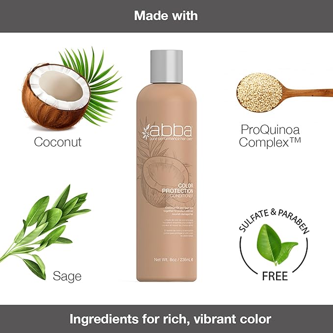 ABBA - Pure Color Protection Shampoo & Conditioner Shine Enhancing & Nourishing Value Duo Set – Coconut Oil & Sage, 32 fl oz Each