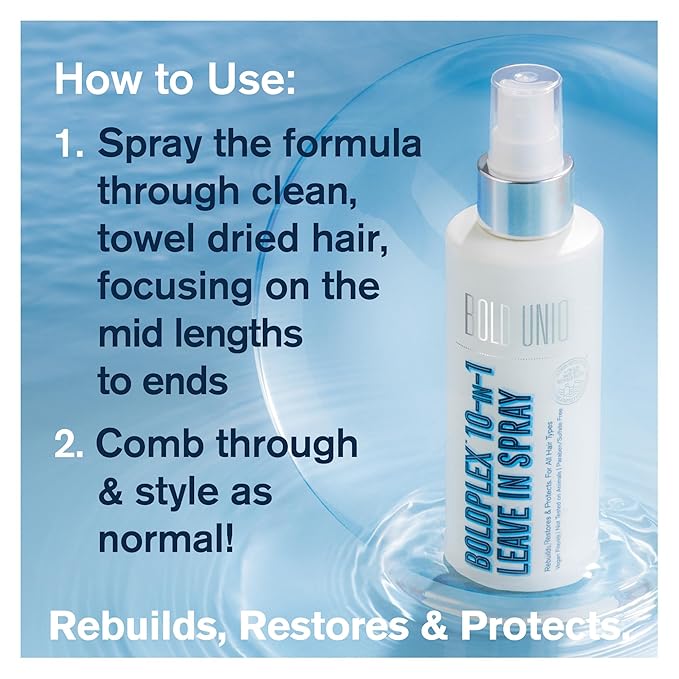 BOLD UNIQ Boldplex Heat Thermal Protectant -10-in-1 Leave in Treatment Spray For Frizzy, Dry, Damaged, Colored, Broken, Curly and Bleached Hair Types- Paraben and Sulfate-Free, 5.9 Fl.Oz