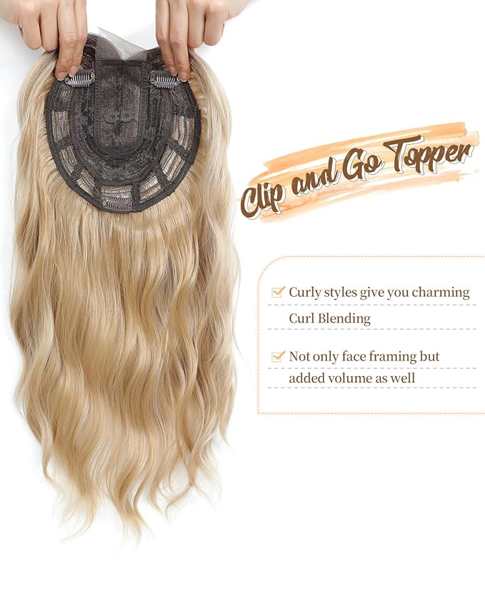 PANEWAY 16Inch Hair Toppers for Women with Thinning Hair - 6.5''x6.5'' Ladies Wiglets Toppers - Ombre Dark Root to Blonde