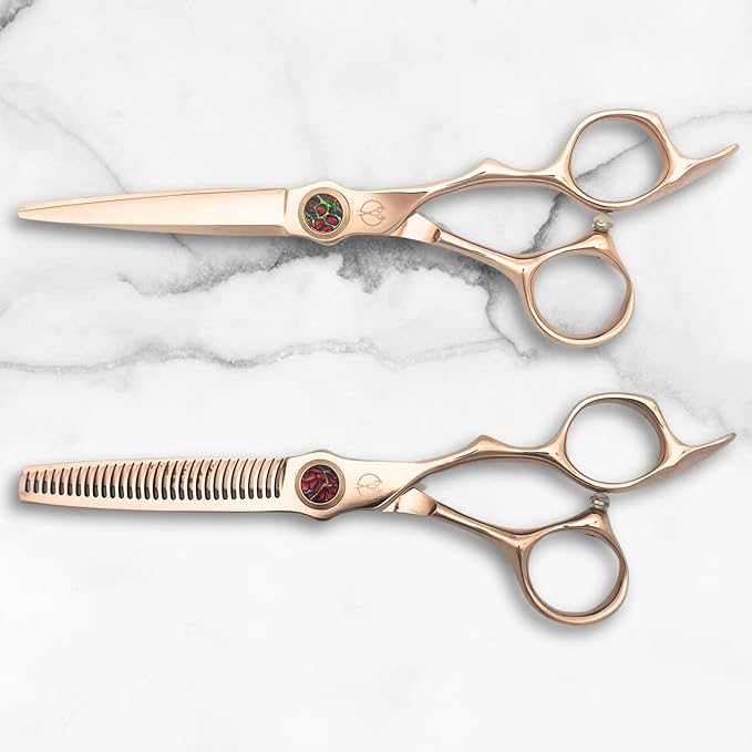 6 Inch Gold Hair Cutting Shears - 440C Stainless Steel With Gold Titanium Finish - Designed for Professional Users (Set of Hair Shears)