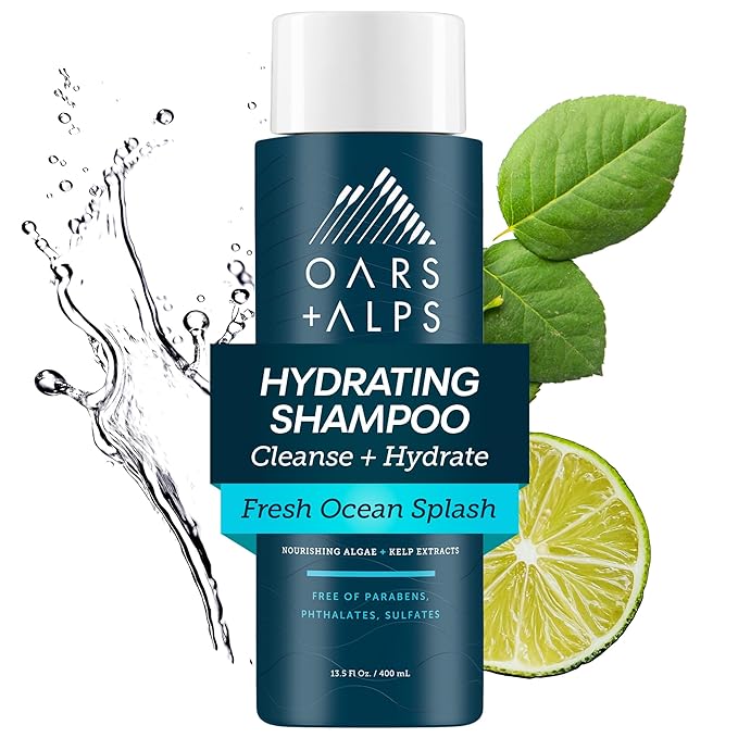 Oars + Alps Men's Sulfate Free Hydrating Shampoo, Infused with Kelp & Algae Extracts, Moisturizing Formula, Fresh Ocean Splash Scent, 1 Pack, 13.5 Fl Oz