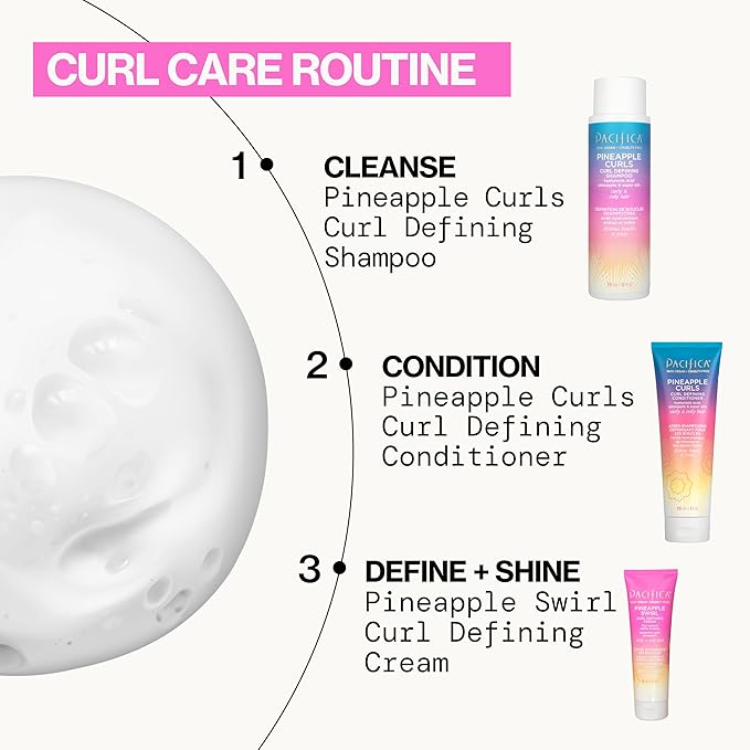 Pacifica Beauty Pineapple Curls 3-Step Hair Care Kit: Curl Defining Shampoo + Conditioner + Pineapple Swirl Curl Cream – Enhances Curls, Reduces Frizz, Vegan & Silicone-Free