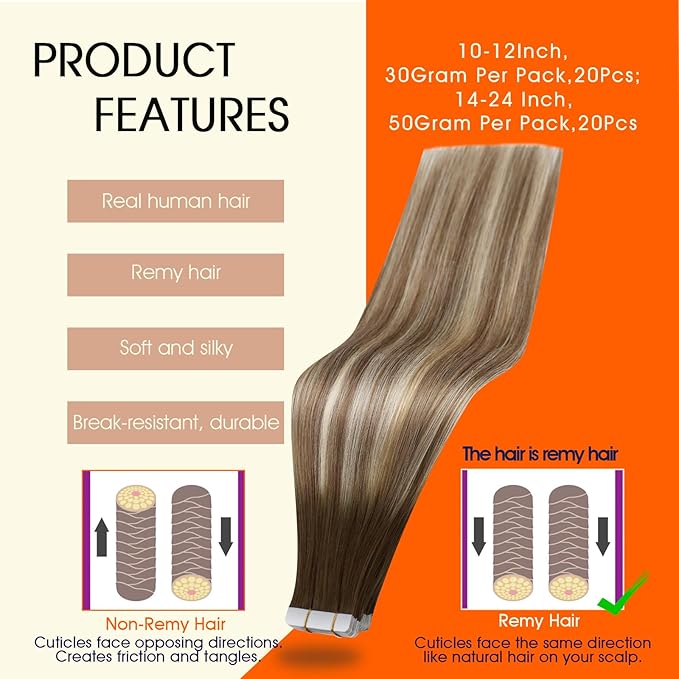 Full Shine Human Hair Tape in Extensions 12 Inch Tape Hair Extensions 3 Darker Brown to 8 Ash Brown Highlight 22 Medium Blonde Tape ins for Women Pu Tape in Hair 30 Gram 20 Pcs Natural Straight