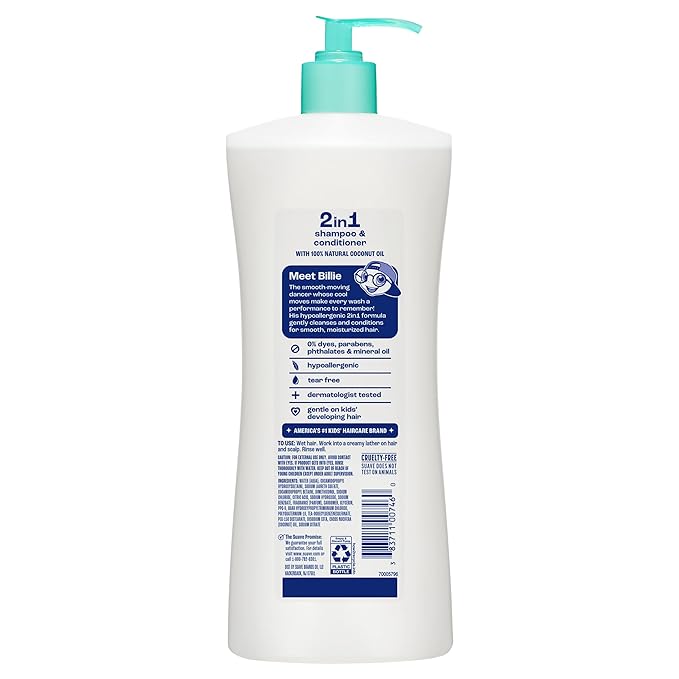 Suave Kids Purely Fun 2 in 1 Shampoo and Conditioner with Coconut Oil, Tear-Free, Hypoallergenic, Gentle Hair Care for Kids with Sensitive Scalps, 6 Count, 28 FL OZ