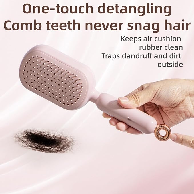 Retractable Cushion Massage Comb Brush, Self Cleaning Hair Brush For Women, One-pull Clean Anti Static Brushs (Blue+Pink+White)