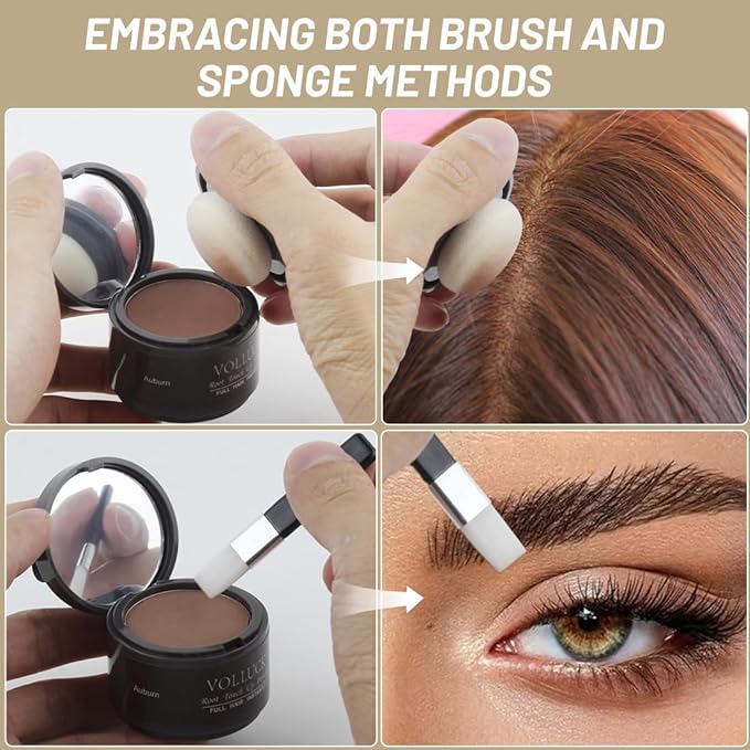 VOLLUCK Root Touch up Powder, Instant Hairline Powder for Thinning Areas and Gray Hair Coverage, Natural and Non-greasy Root Cover up for Women and Men (Light Brown, 0.14 Ounce)