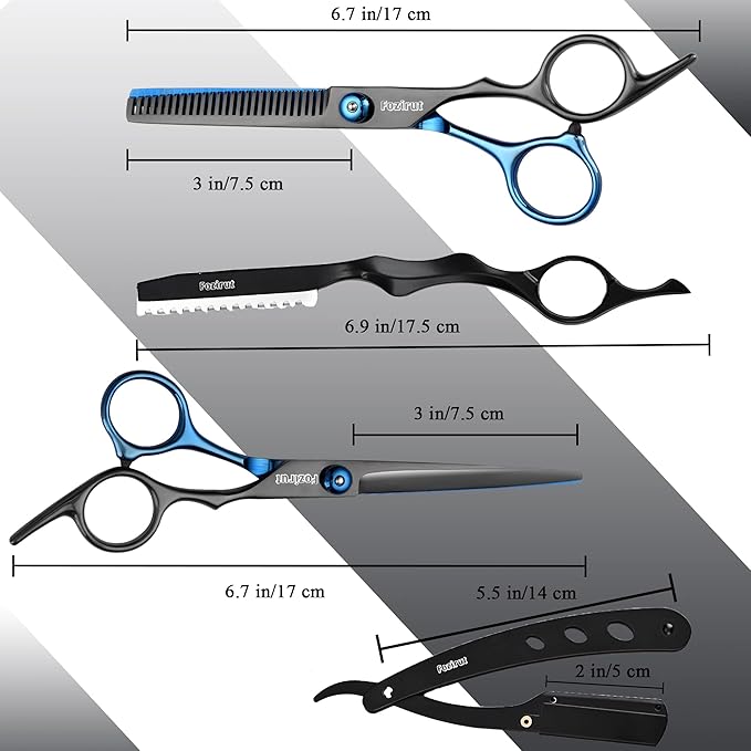 Barber Hair Cutting Scissors Set, Fozirut Professional Haircut Scissors Thinning Shears Straight Edge Razor Barber Accessories Hair Trimming Kit, Hairdresser Tools Haircutting Shears Pro for Men Women