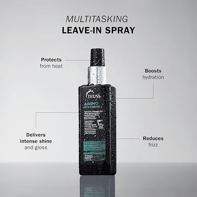 TRUSS Amino Heat Protection Spray for Hair - Anti Frizz Leave In Hair Spray - Infused with Essential Oils to Hydrate & Replenish Amino Acids - Color Safe Heat Protectant & Detangler (7.61 oz)