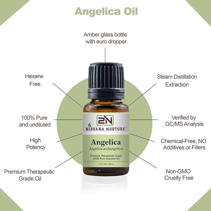 Angelica Essential Oil 100% Pure Premium Therapeutic Grade, Undiluted - Aromatherapy Diffuser for Calm and Relaxation, Skin Care, Hair Care