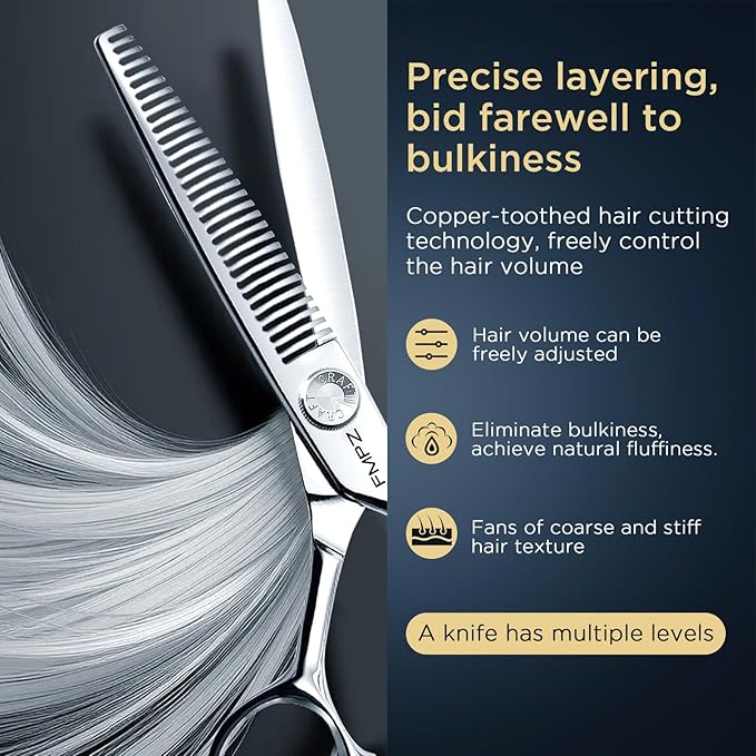6.0” Professional Thinning Shears for Hair Cutting - Professional Hair Cutting Scissors with Extremely Sharp Blades- 440C Steel Ergonomic hair thinning scissors Durable, Smooth Motion, Fine Cut