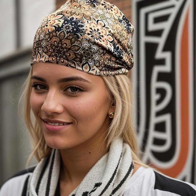 1 Pack Boho Headbands Stretch Paisley Print Bandana Headband Criss Cross Hair Bands Knotted Head Wrap Yoga Daily for Women and Girls (Tan Speckled)