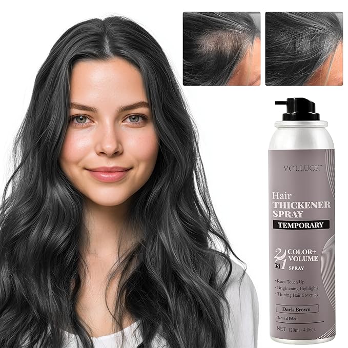 VOLLUCK Hair Thickening Fibers Spray, Temporary Colored Hair Thickener for Root Touch Up Spray, Grey Coverage Root Concealer for Women & Men, | Volumizing & Thickening | Black