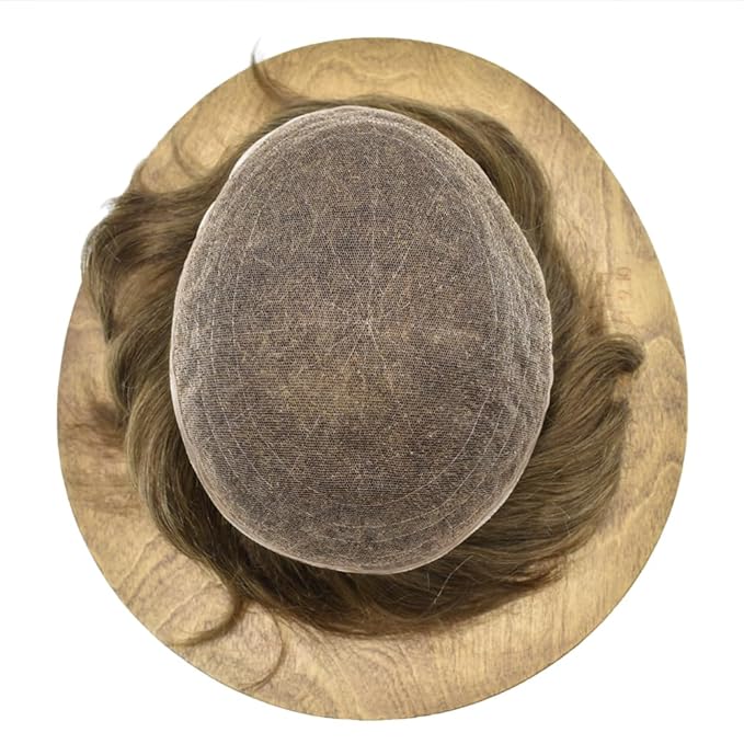 Toupee For Men Real Human Hair System For Men Full Swiss Lace Mens Toupee Lace Hair Piece For Men Hair System Bleached Knots 8x10-80% light density#520 5# MEDIUM LIGHT BROWN+20% GREY