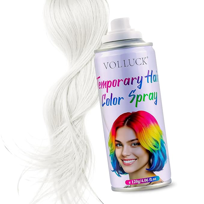 White Hair Spray Color Temporary, Hair Color Spray 1-Day Hair Dye Colored for Kids Women Men, Hair Wax Color Washable, Hair Paint Halloween Fast-Drying 4.06 Fl Oz