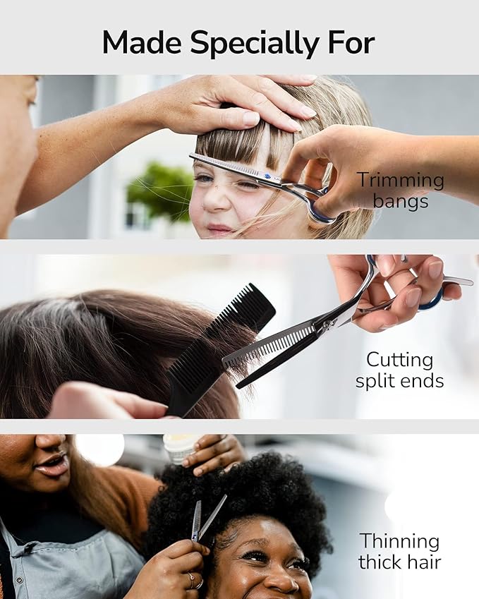 ULG Professional Thinning Shears with Leather Case - 6.5“ Japanese Stainless Steel Texturizing & Hair Cutting Scissors for Salon & Home Use