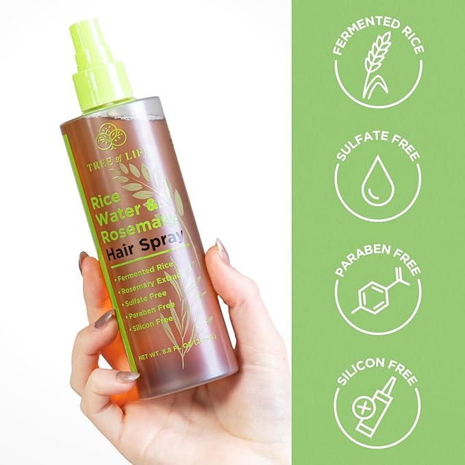 Tree of Life Beauty Rice Water Hair Spray Rosemary Water Spray for Hair Growth (8.8 fl oz) - Hair Thickening Fermented Rice, Caffeine, Rosemary Extract, Biotin, Keratin and Castor Oil Scalp Care