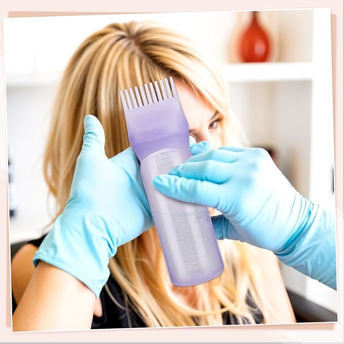 Pimoys Root Comb Applicator Bottle 6 Ounce Hair Oil Applicator 2 Pack Applicator Bottle for Hair Dye Bottle Applicator Brush with Graduated Scale, Purple