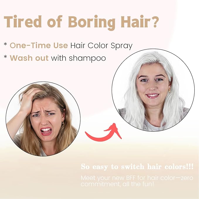 White Hair Spray Color Temporary, Hair Color Spray 1-Day Hair Dye Colored for Kids Women Men, Hair Wax Color Washable, Hair Paint Halloween Fast-Drying 4.06 Fl Oz