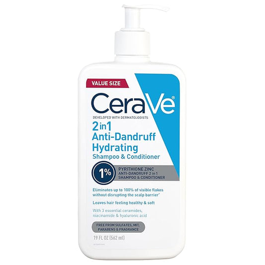 CeraVe 2 In 1 Hydrating Anti Dandruff Shampoo And Conditioner, 1% Pyrithione Zinc Dandruff Treatment, Color Safe & Sulfate Free Shampoo And Conditioner, Helps Eliminate Dandruff & Relieve Itchy Scalp