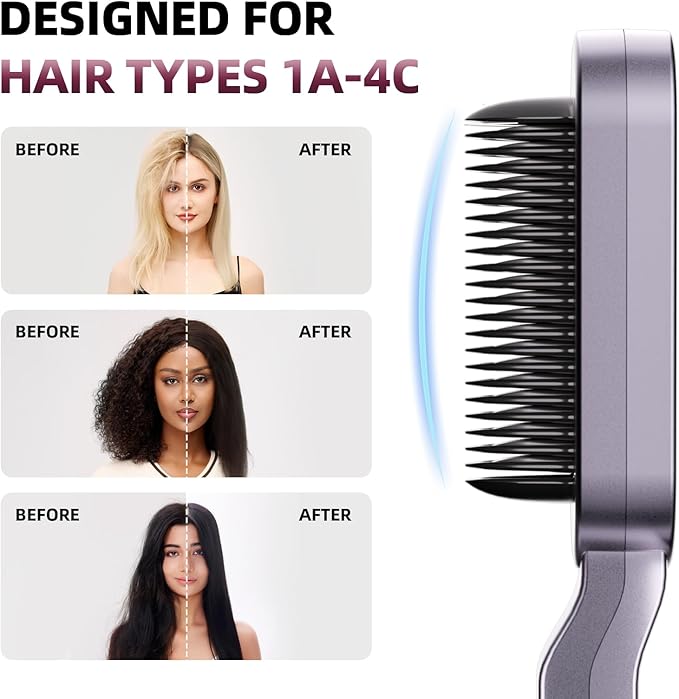 Ionic Hair Straightener Brush, FIBOCA 2 in 1 Straightening Brush, Straightening Comb with Negative Ions for Women, Ceramic Hair Straightener Comb Fast Heating for Home Salon, Professional Styling Tool