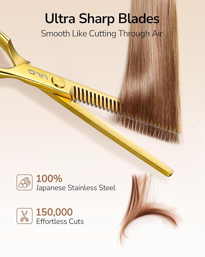 ULG Professional Texturizing & Thinning Shears - 6.5’’ Hair Cutting Scissors, Ultra Sharp Japanese Stainless Steel, Ambidextrous Ergonomic Handle for Barbers, Stylists, Salon & Home Use, Gold