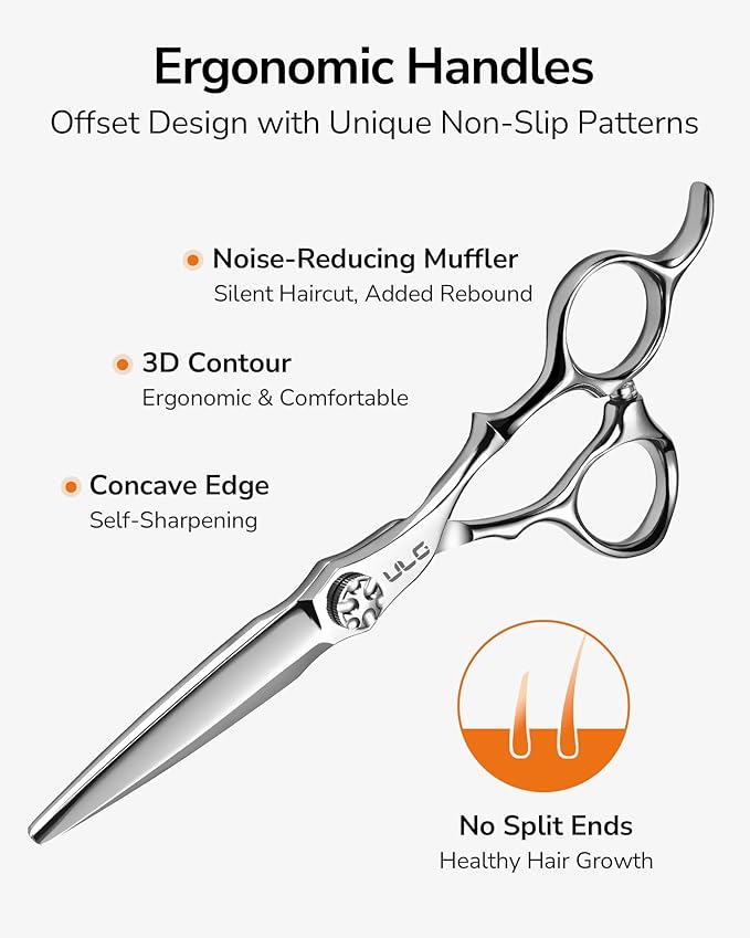 ULG Hair Cutting Shears & Thinning Scissors Kit, Japanese 440C Stainless Steel, Professional Barber Scissors Set for Home and Salon, 6.7-Inch 2.2oz Lightweight, Ergonomic Offset Handles