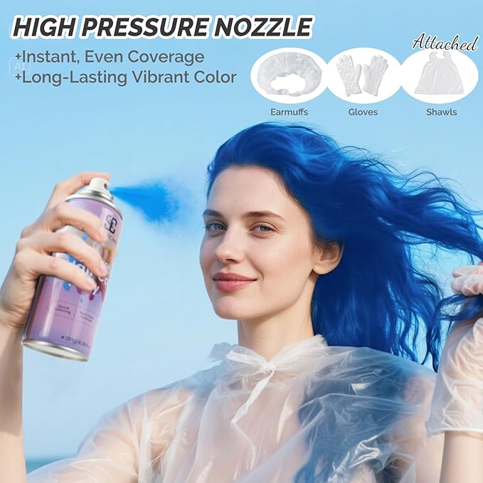Blue Temporary Hair Color Spray, SOVONCARE Natural Hair Wax Dye Spray for Kids Halloween, Christmas Party, Cosplay -On 1-Day Washable 120ML