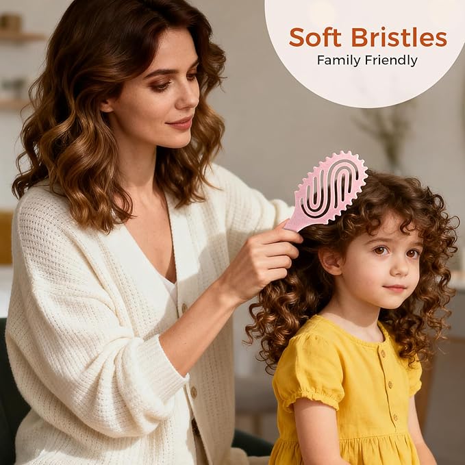 Curly Hair Brush, Curl Defining Brush with Soft Boar Bristles for Combing, Shaping, and Styling Curly Hair Suitable for All Women and Men with Wet & Dry Hair(Pink)