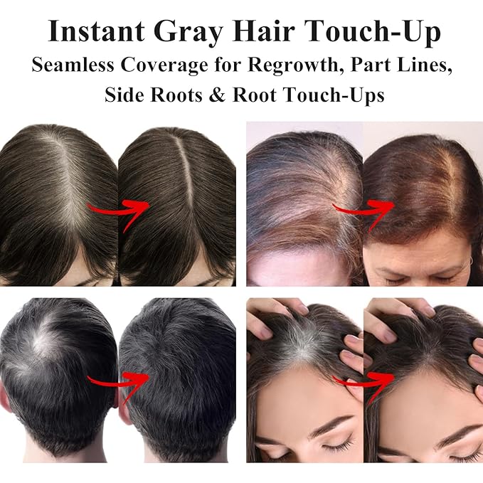 VOLLUCK Root Touch up Powder, Long-lasting Gray Hair Cover up Powder for All Hair Types, Waterproof for Women and Men (Dark-Black, 0.42 0unce)