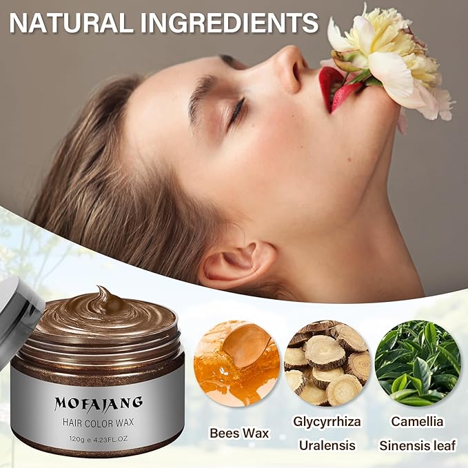 Temporary Hair Color Wax,Hair Spray Color, Hair Wax Color 4.23 oz, Easy Washout Temporary Hair Dye for Halloween,Cosplay, Party (Brown, 4.23)