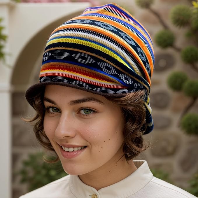 1 Pack Boho Headbands Stretch Paisley Print Bandana Headband Criss Cross Hair Bands Knotted Head Wrap Yoga Daily for Women and Girls (Terracotta Striped)