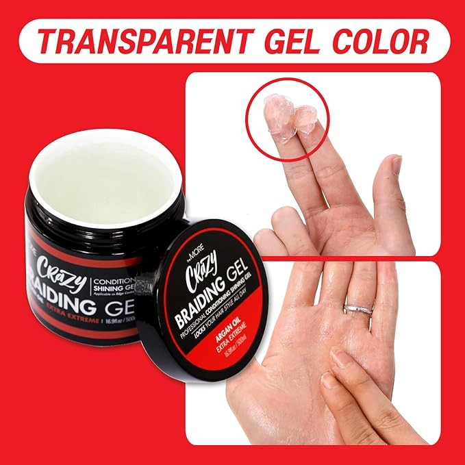 The MORE Crazy Conditioning Shining Gel for Extreme Hold | All Hair Types, Clear Styling Product for Braiding, Twisting, Smooth Edges, Nourishes Scalp and Hair Growth