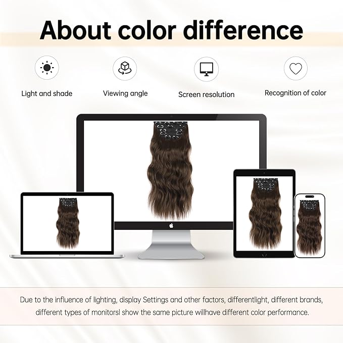 Vigorous Clip in Hair Extensions 20Inch Medium Brown Hair Extension 6Pcs Long Wavy Soft Synthetic Hairpieces for Women