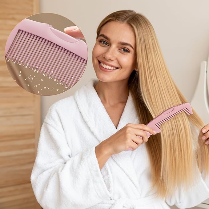 Dandruff Comb 2PC Upgraded Fine Tooth Scalp Detox Comb Lice for Women, Men & Kids Scalp Detoxing, Sweep & Massage Hair Brush Tool with Elegant Box for Hair Care (Pink)