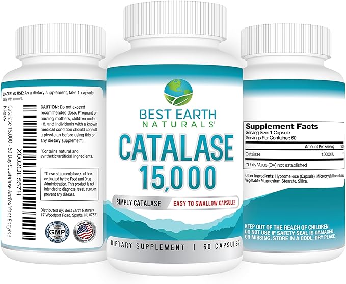 Best Earth Naturals Catalase Supplement 15,000 - Hair Supplements for Strong Hair - 60 Capsules (60-Day Supply)
