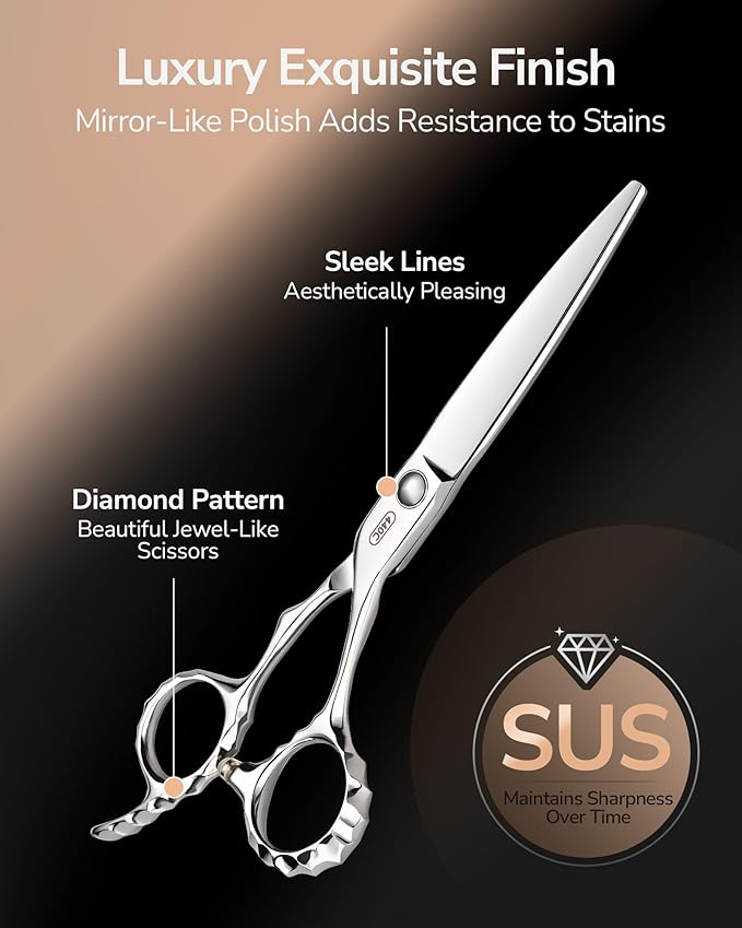 ULG Professional Hair Cutting Scissors & Shears, 6.5" 440C Japanese Stainless Steel Barber Scissors, Hand-Honed Razor Sharp Blades & Ergonomic Offset Handle for Salon & Home Use