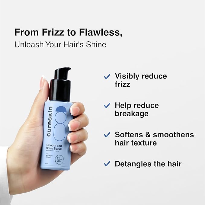 Cureskin Smooth and Shine Hair Serum for Dry Frizzy Hair Women and Men | Helps Reducing Hair Breakage, Frizz and Detangels for Strong, Protected and Shiny Hair, 1.69 Fl Oz (Pack of 1)