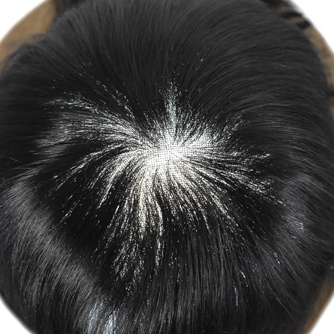 Toupee For Men Real Human Hair System For Men Full Swiss Lace Mens Toupee Lace Hair Piece For Men Hair System Bleached Knots 8x10-80% light density1B# OFF BLACK